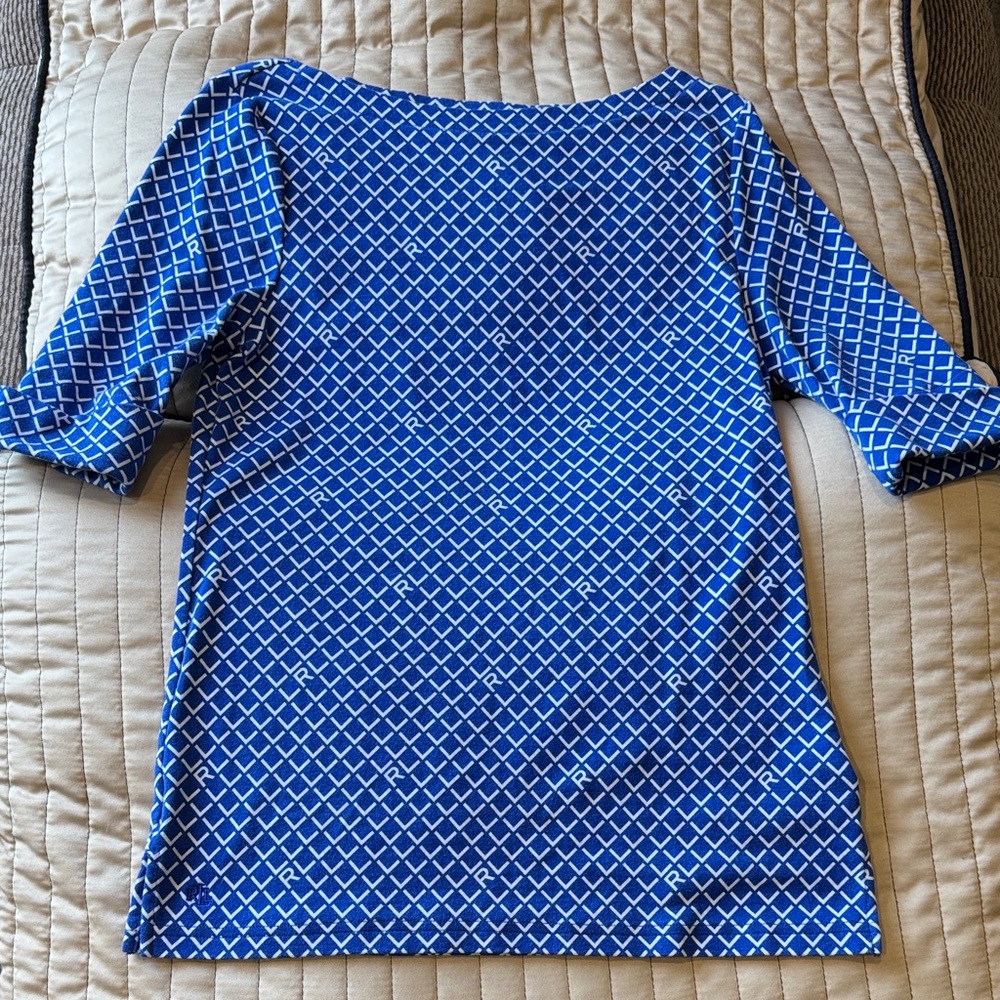 Ralph Lauren Blue Diamond Pattern Blouse